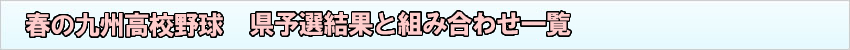 春の九州高校野球 県予選結果・組み合わせ一覧